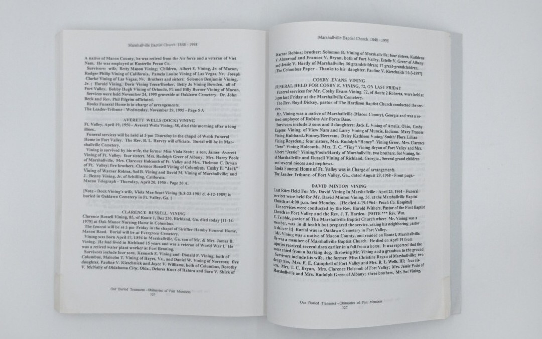 History Of Marshallvilles First Baptist Church Georgia 1848-1998 390 Pages