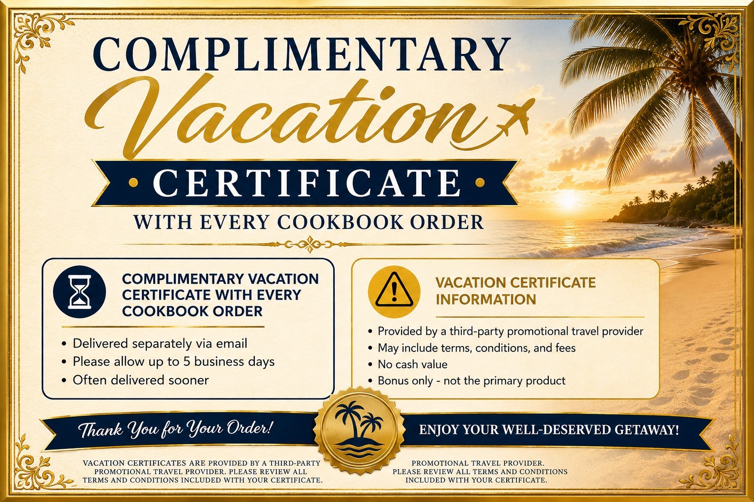 Cookbook Classic Cookie Recipes Cookbook + Vacation Certificate w/ cook book
