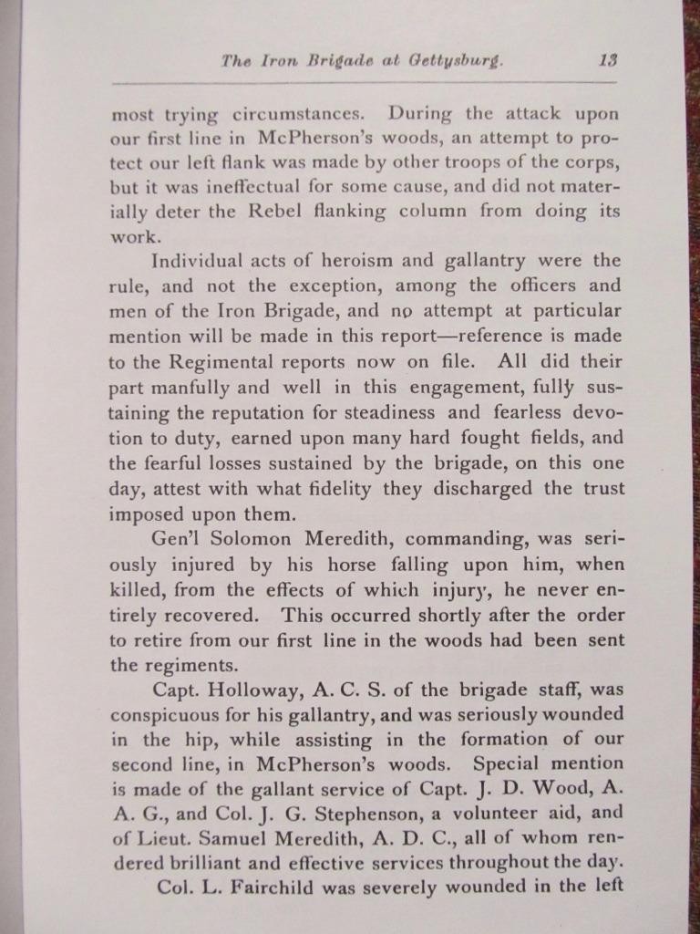 THE IRON BRIGADE AT GETTYSBURG – 1879 OFFICIAL REPORT OF THE BATTLE REPRINT