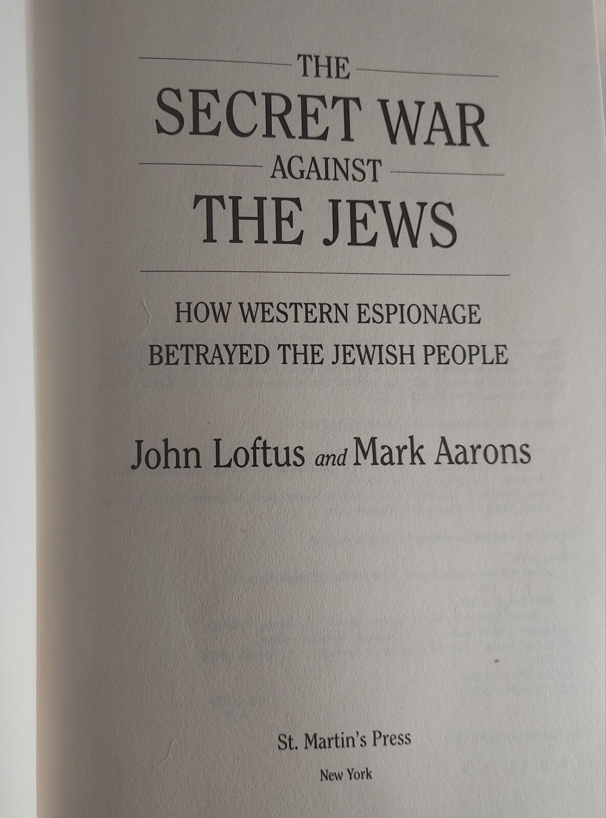 The Secret War Against The Jews Loftus & Aarons ’94 1st Ed. Signed Card OOAK Inc