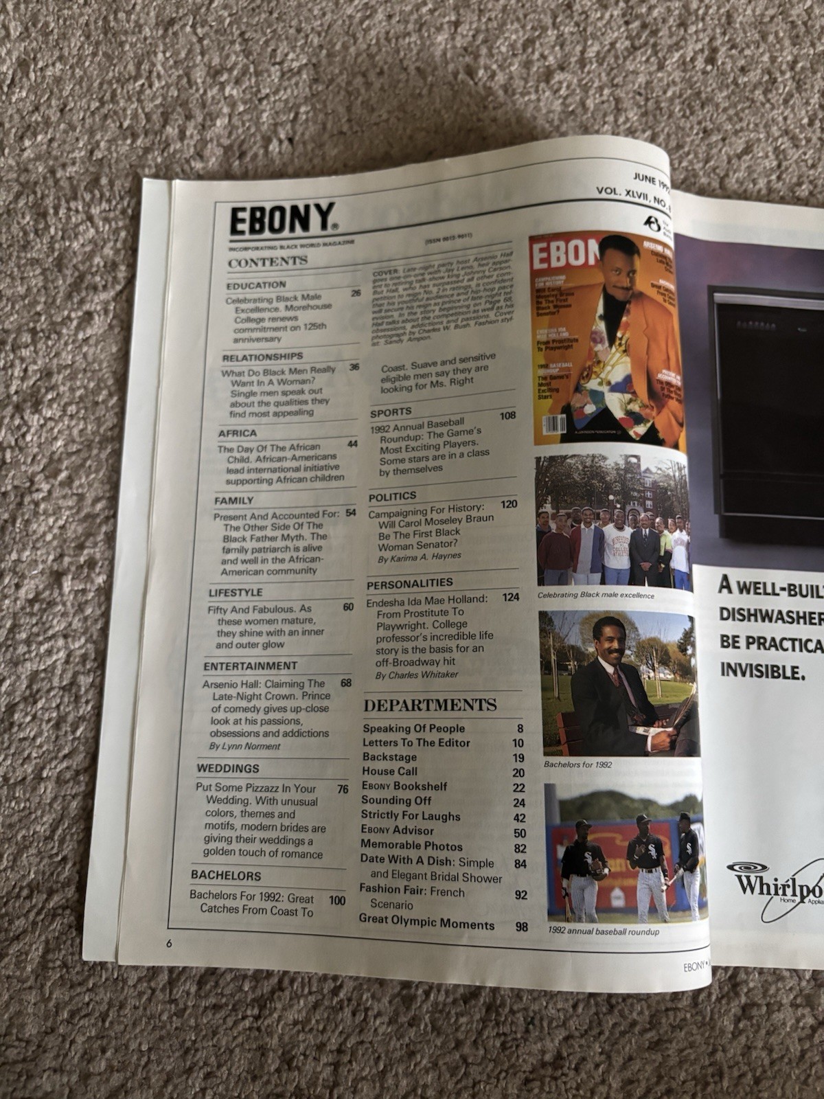 Ebony Magazine June 1992 Arsenio Hall Cover Vintage Black Culture Magazine Retro