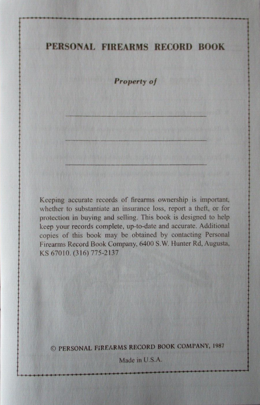 Personal Firearms Record Book by PFRB