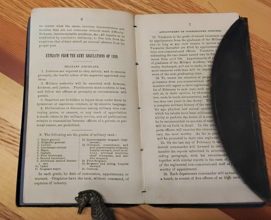 1889 Soldier’s Handbook U.S.A. Revised, 1892 entries … incomplete