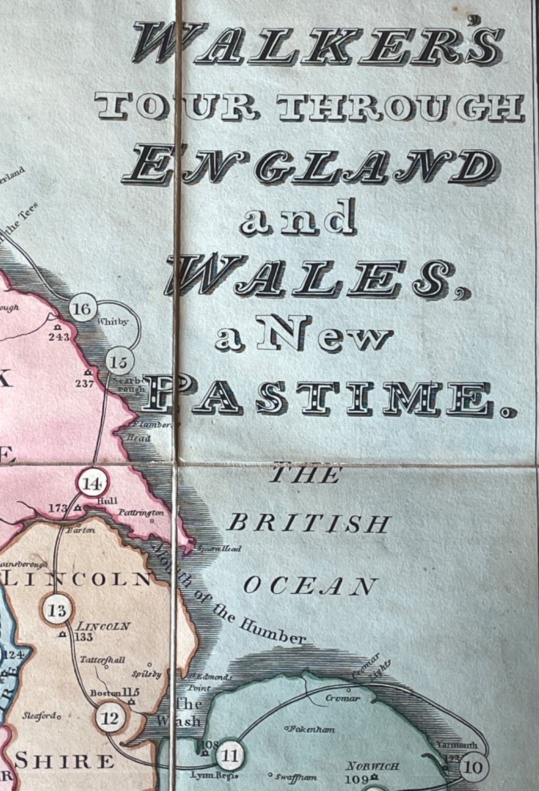 1809 Walker Tour England Wales Folding Map Game Darton Case Hand Colored Linen
