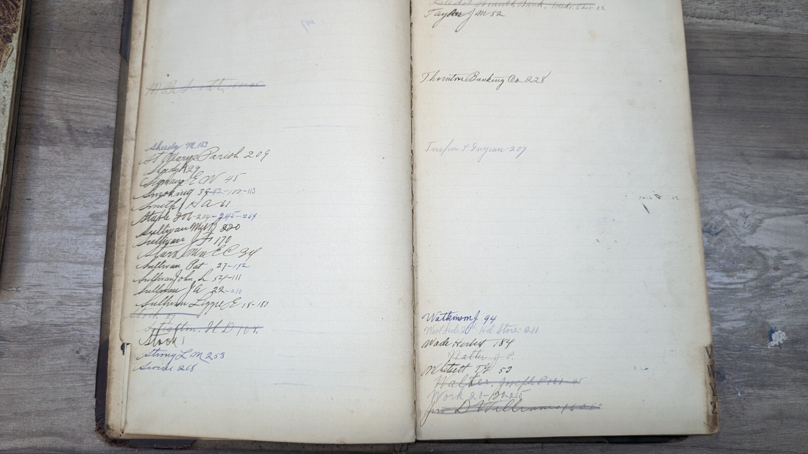 1860 Antique Ledger Book register hand written 200 + pages stocks, banks to 1908