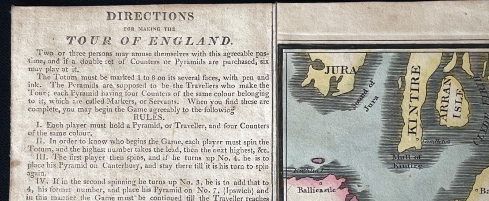 1809 Walker Tour England Wales Folding Map Game Darton Case Hand Colored Linen