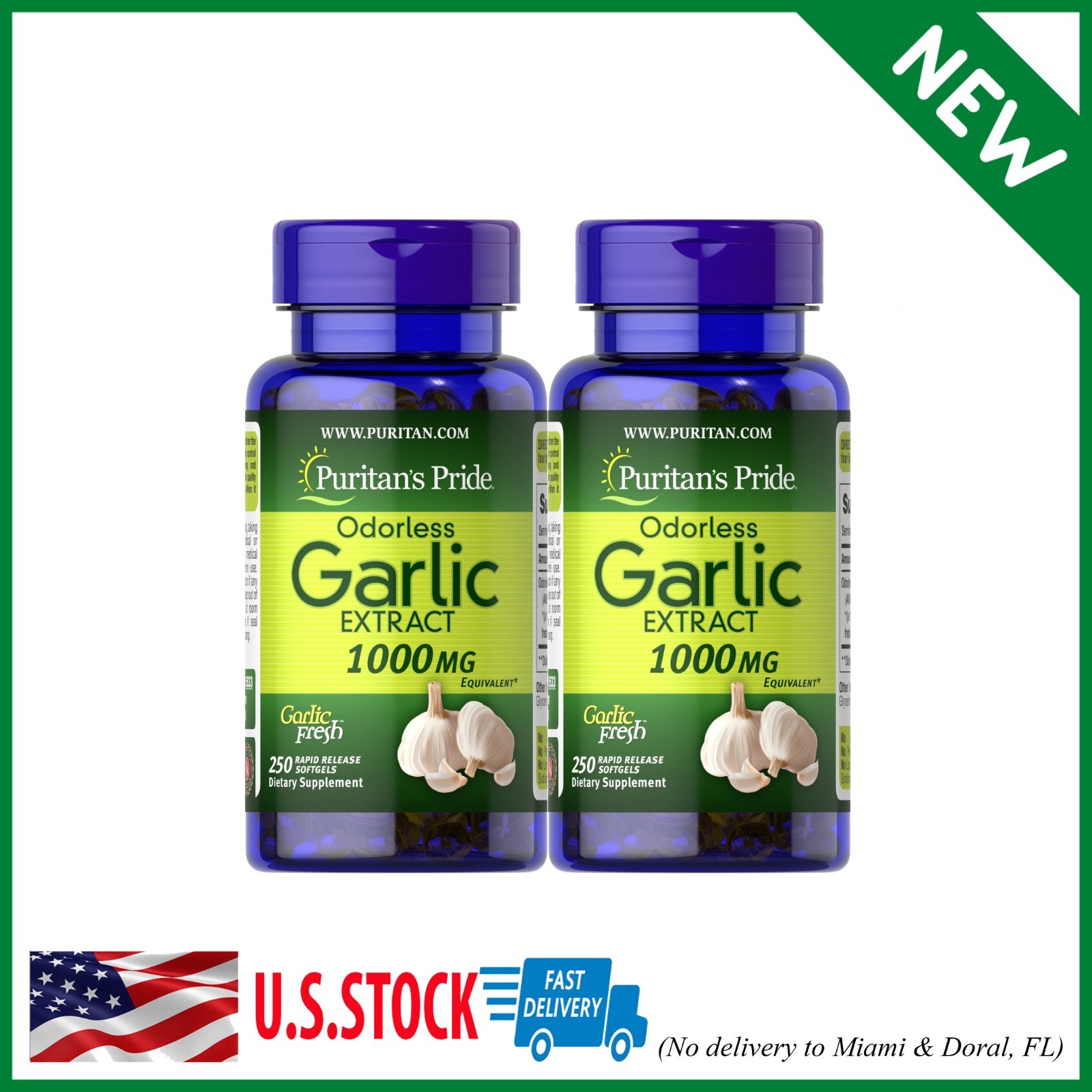 Puritan’s Pride Odorless Garlic 1000 Mg, 500 Total Count (2 Pack of 250 Count So