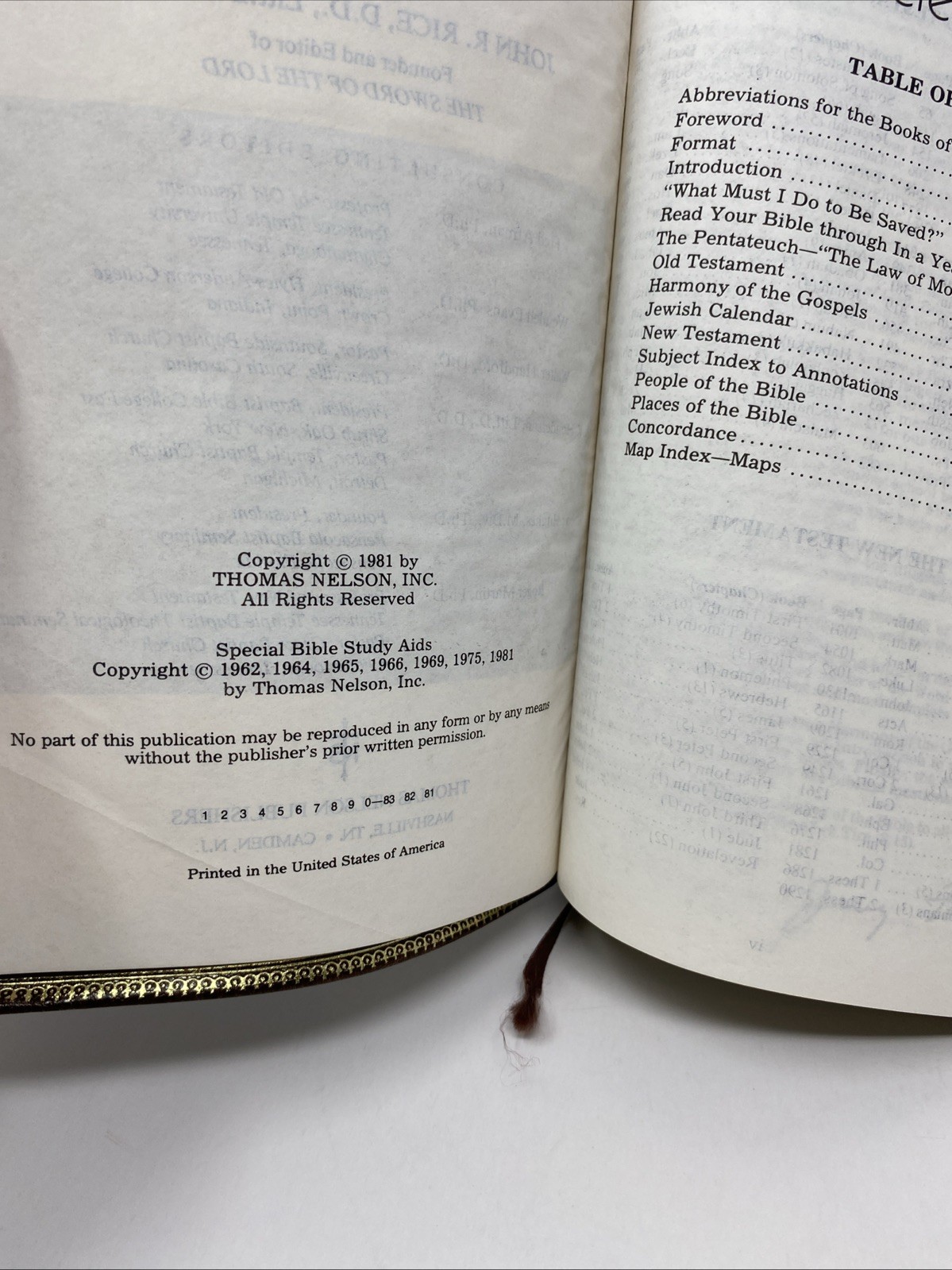 Rice Reference Bible KJV Genuine Cowhide Red Letter 1981 Nelson Limited Edition
