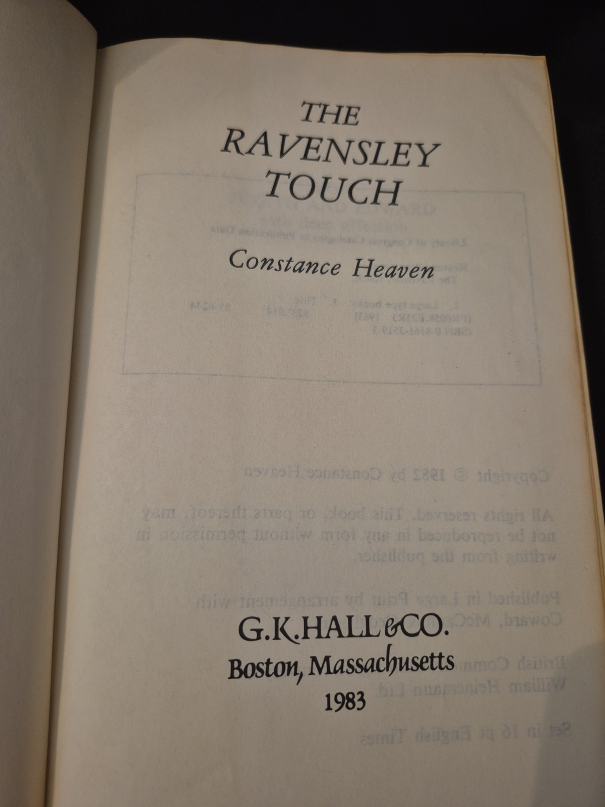 The Ravensly Touch by Constance Heaven Ex Library – Large Print