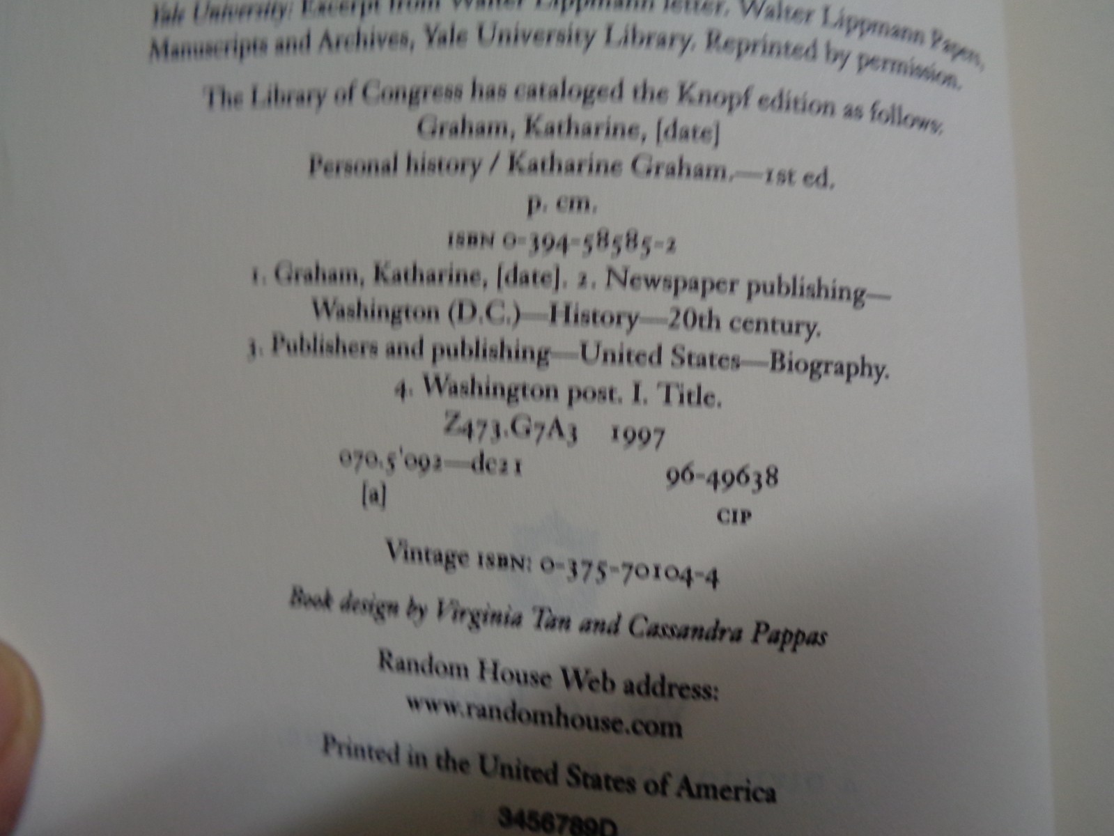 Personal History Katherine Graham 1998 First Vintage Books Edition