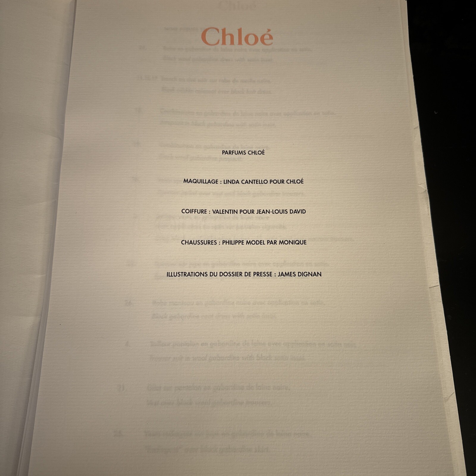 Chloe Runway Show Folder 90’s with 7 Fashion Art Illustrations James Dignan RARE