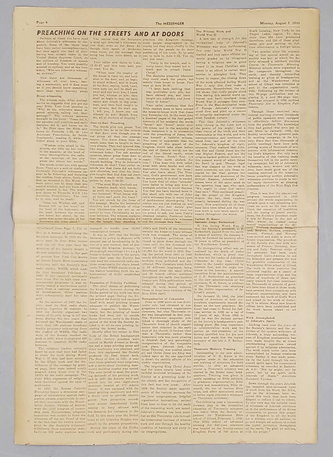 Rare Messenger August 5 1946 Convention Report Watchtower Jehovah