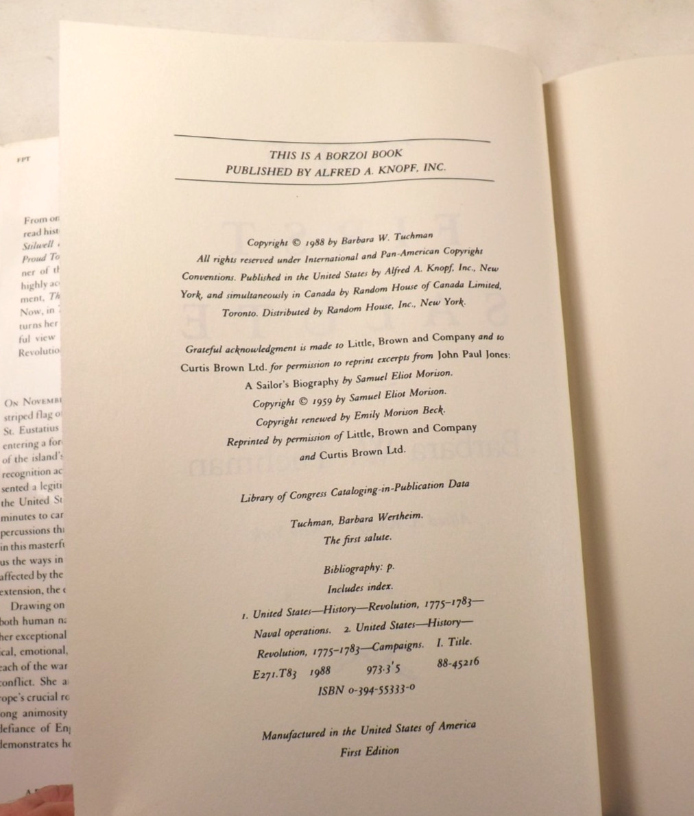 The First Salute Barbara W. Tuchman 1st Edition HC Knopf 1988 Like New