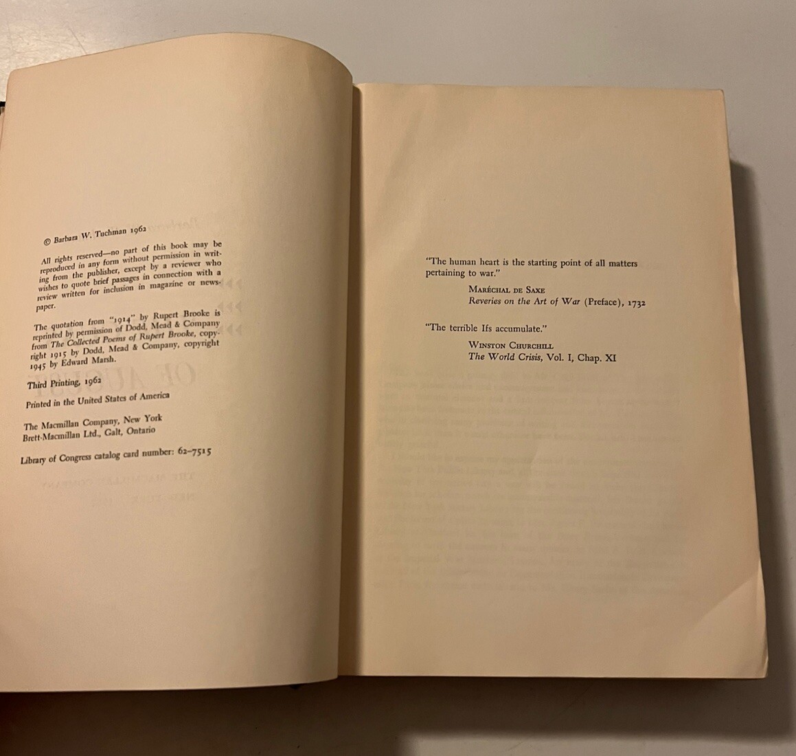 1962 Third Print. HC THE GUNS OF AUGUST BARBARA W. TUCHMAN THE MACMILLAN COMPANY
