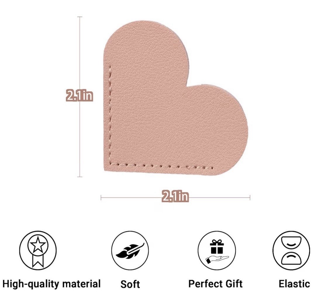 Heart Corner Bookmark, Faux Leather Flexible Multicolor Solid, 2.1 in – Red