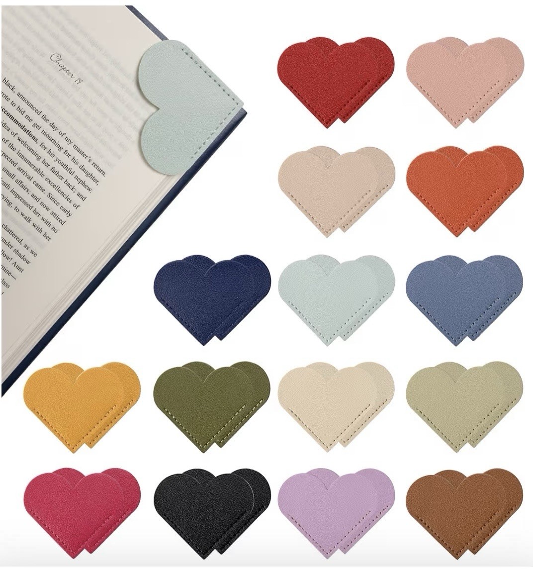 Heart Corner Bookmark, Faux Leather Flexible Multicolor Solid, 2.1 in – Red