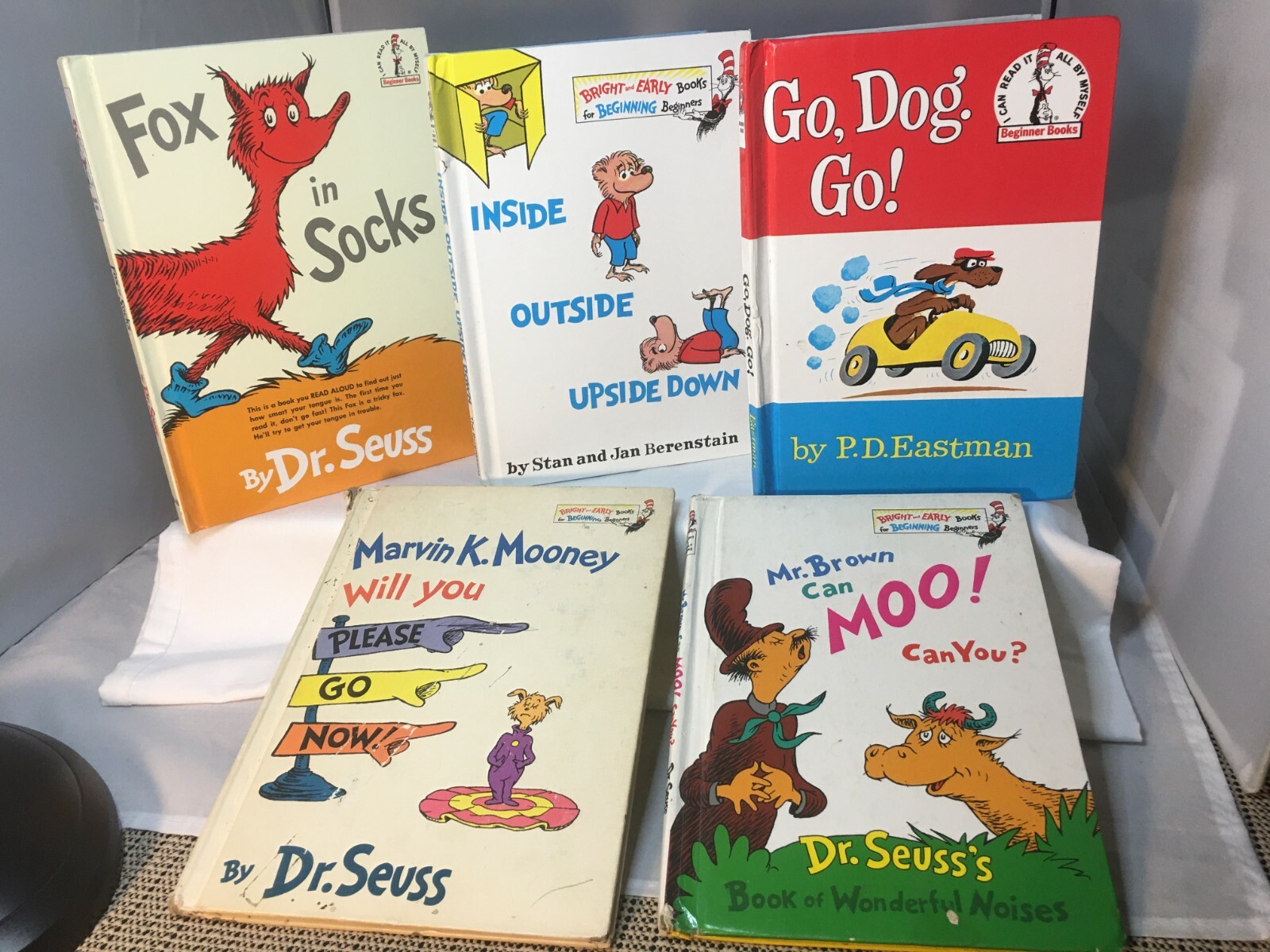 LOT /5 DR SEUSS BOOKS HARDCOVER BEGINNER READER GO DOG FOX INSIDE MOONEY BROWN