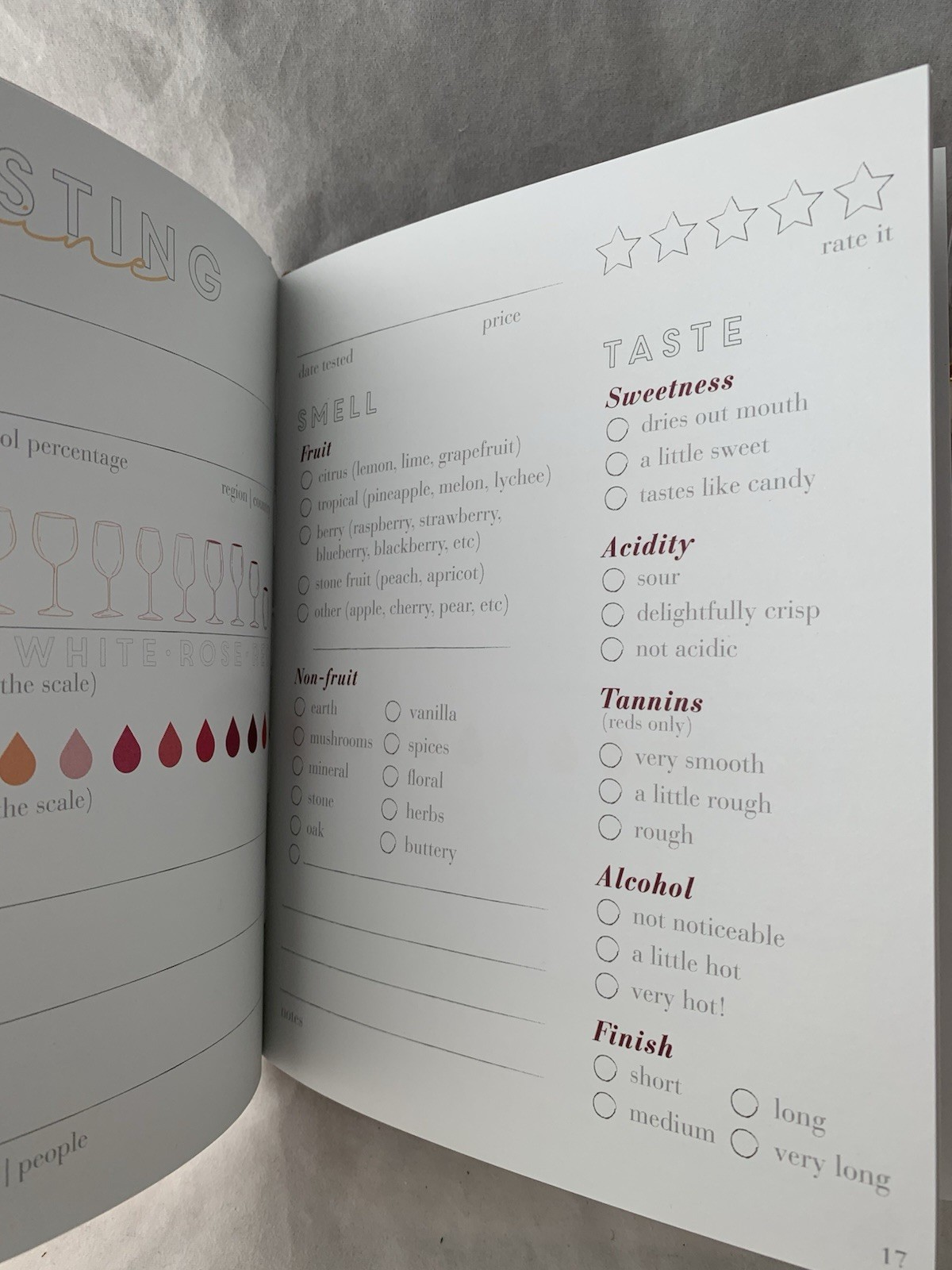Wine Tasting Journal & 6 Wine Glass Charms Hardcover 200 Pages Great Gift B15-6