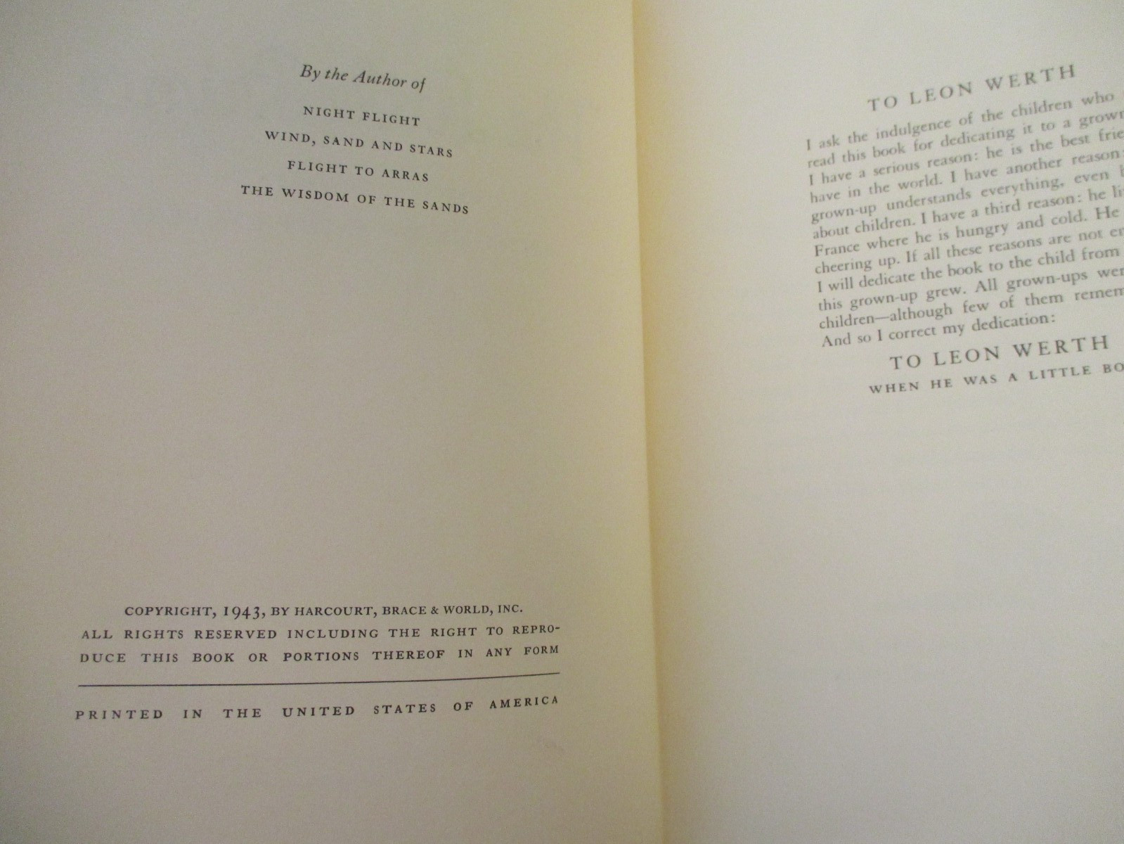 The Little Prince ~ Antoine De Saint-Exupery (1943) Early Harcourt Brace & World