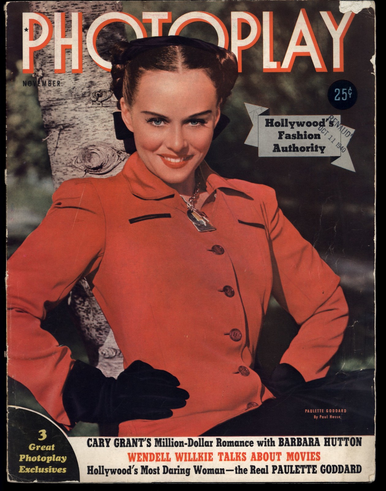 PHOTOPLAY magazine November 1940 * Paulette cover fashion movies advertising
