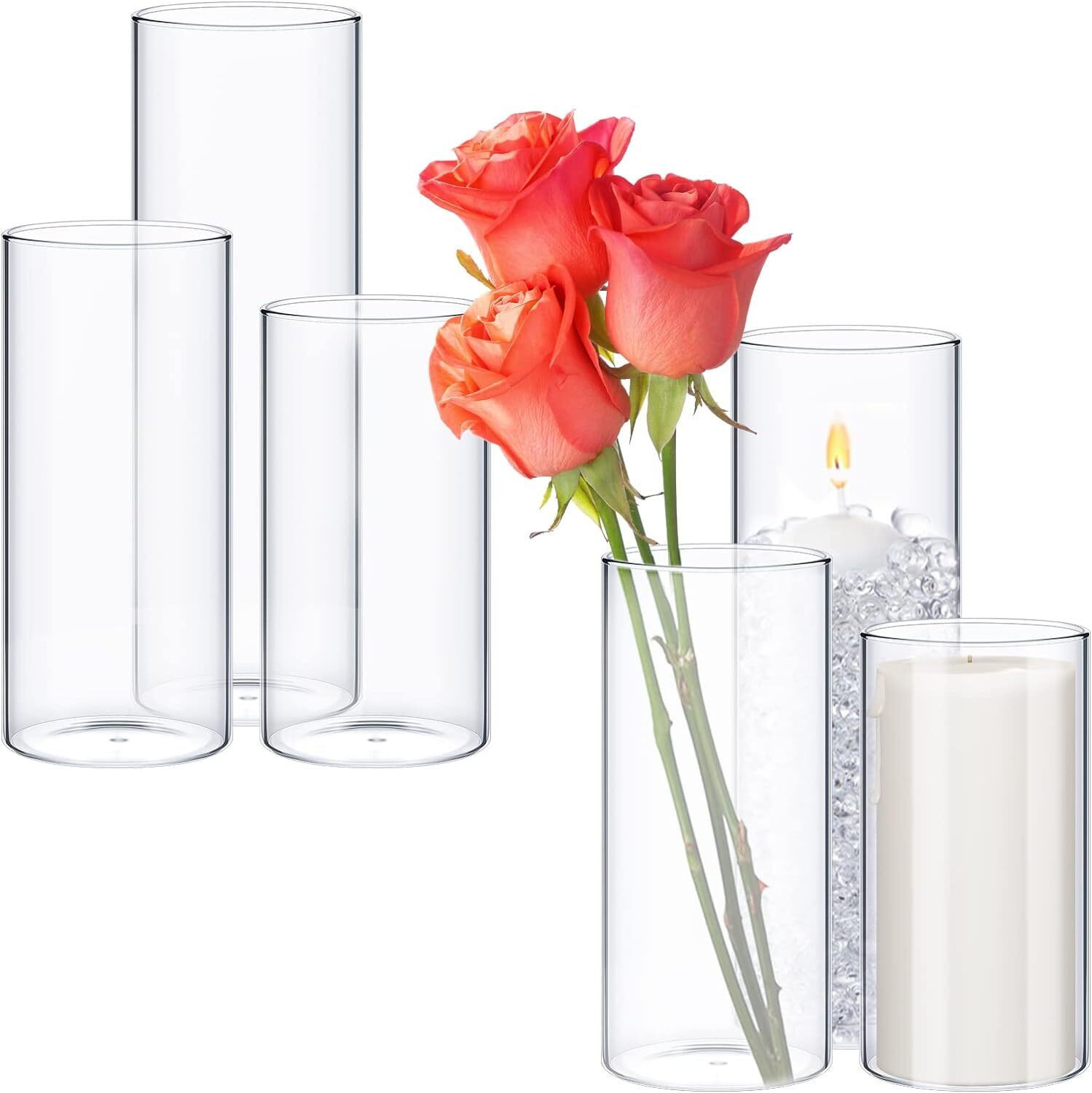 Glass Cylinder Vases Clear Flowers 2.5 x 5 In, x 6 x 8 In