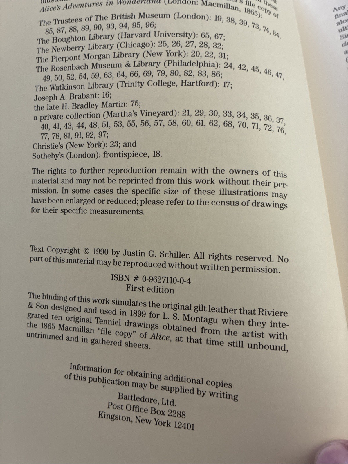 Alice’s Adventures in Wonderland Printing Re-Described Privately Published 1990