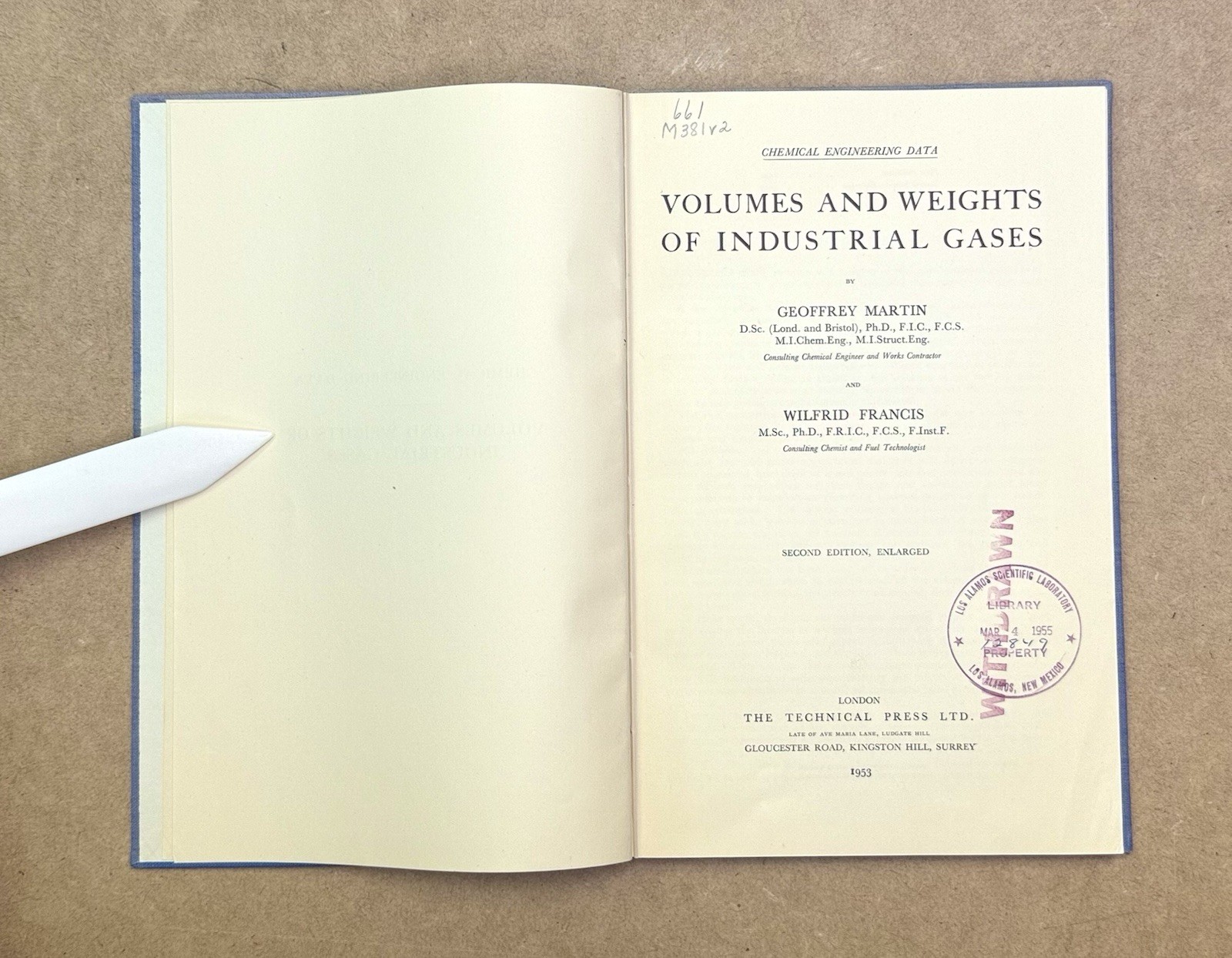 LANL Copy! Vintage 1953 Volumes & Weights of Industrial Gases by Martin HC