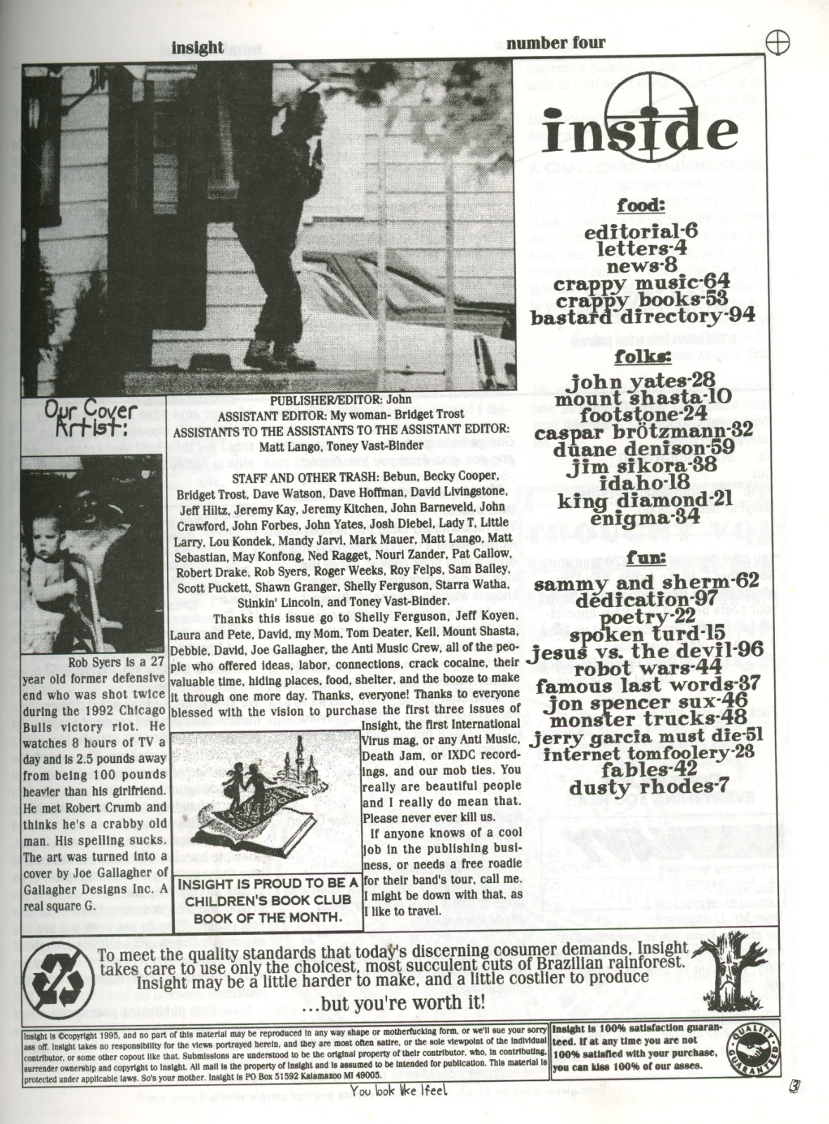 Insight Magazine No. 4 1995 Punk Zine Mt Shasta Idaho King Diamond Yates Rare