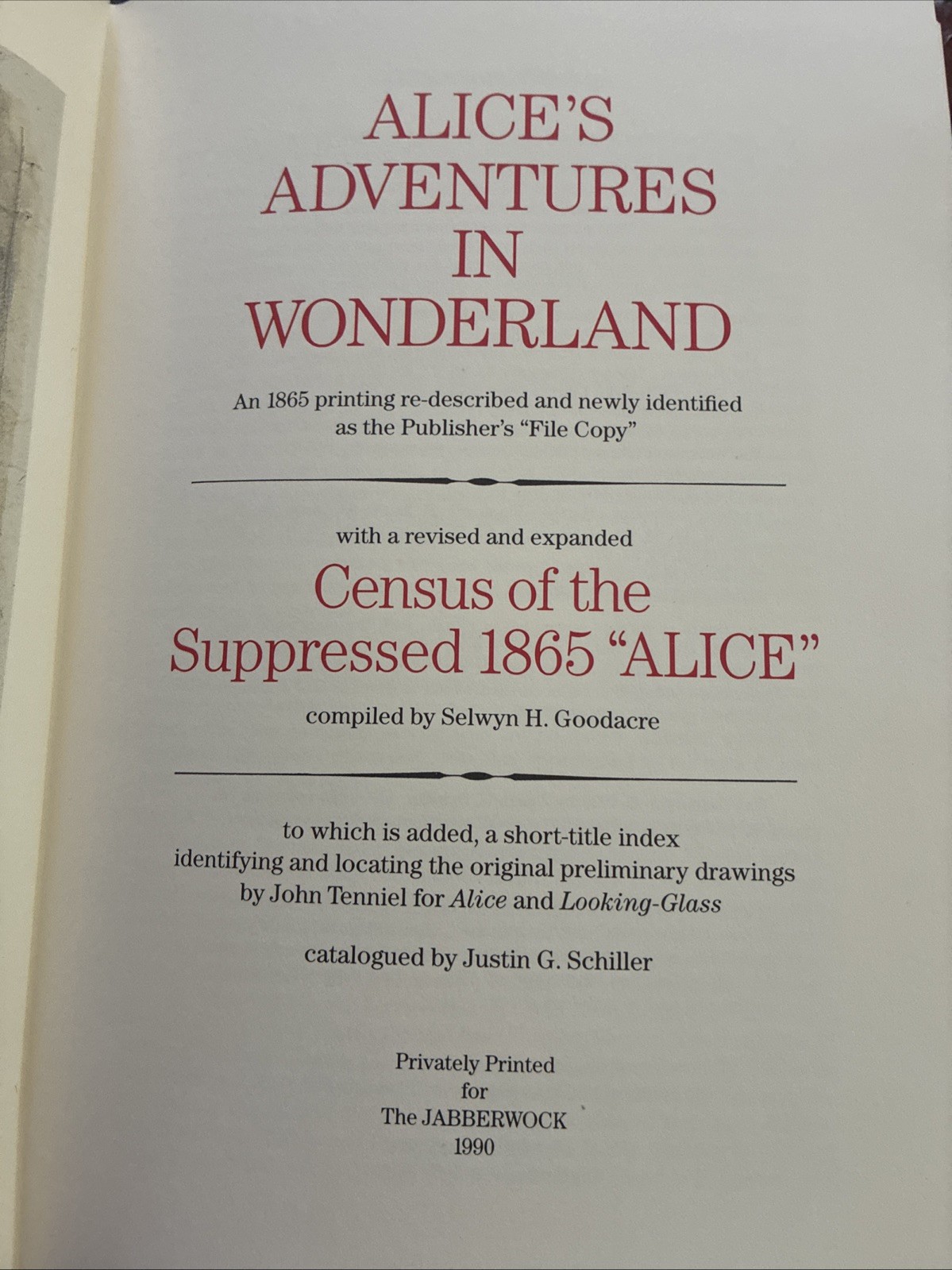 Alice’s Adventures in Wonderland Printing Re-Described Privately Published 1990