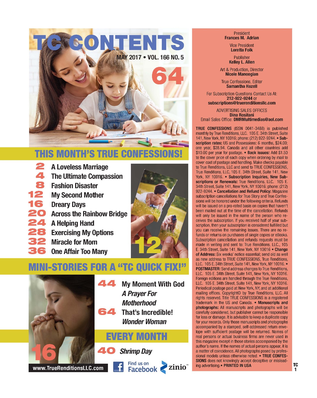 2017 True Confessions Magazines, 7 months, Jan, Feb, Mar, Apr, May, Jun & Jul.