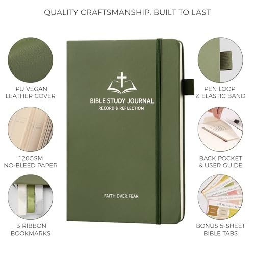 Daily Christian Bible Study Journal for Women & Men, 8.27×5.83” Grayish-green