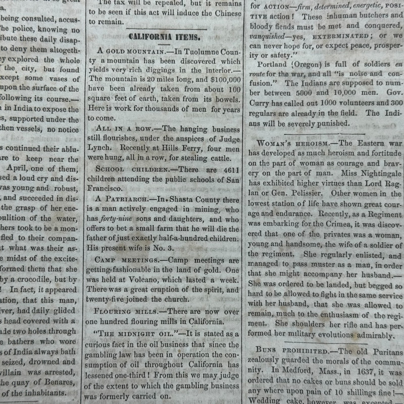 SCARCE 1855-56 Portland Transcript Newspaper Rum Riot Mormon Slavery California