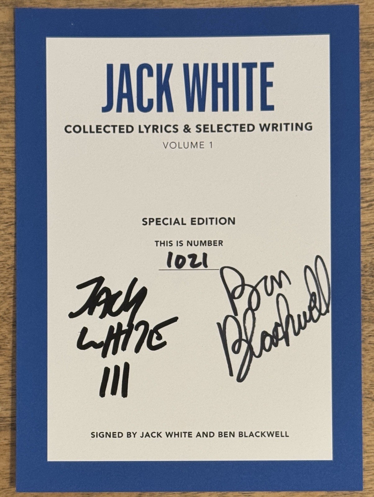 Jack White Stripes SIGNED BOOK Collected Lyrics & Selected Writing Volume 1 Auto