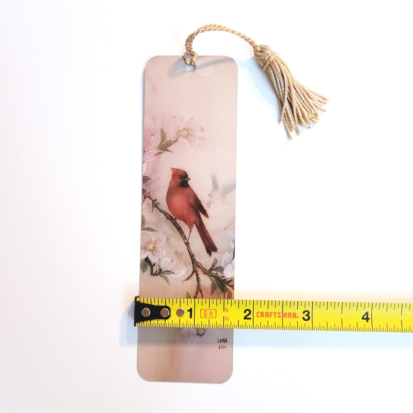 Vintage 90s Red Cardinal tassel Bookmark- Dogwood- Lena Liu- 1990s Artworks LL34