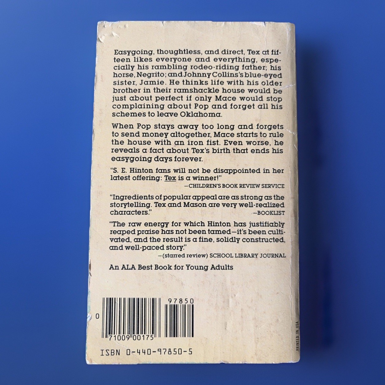 Vintage TEX by S. E. Hinton ~ Alternate Cover Edition ISBN 0-440-97850-5 HTF