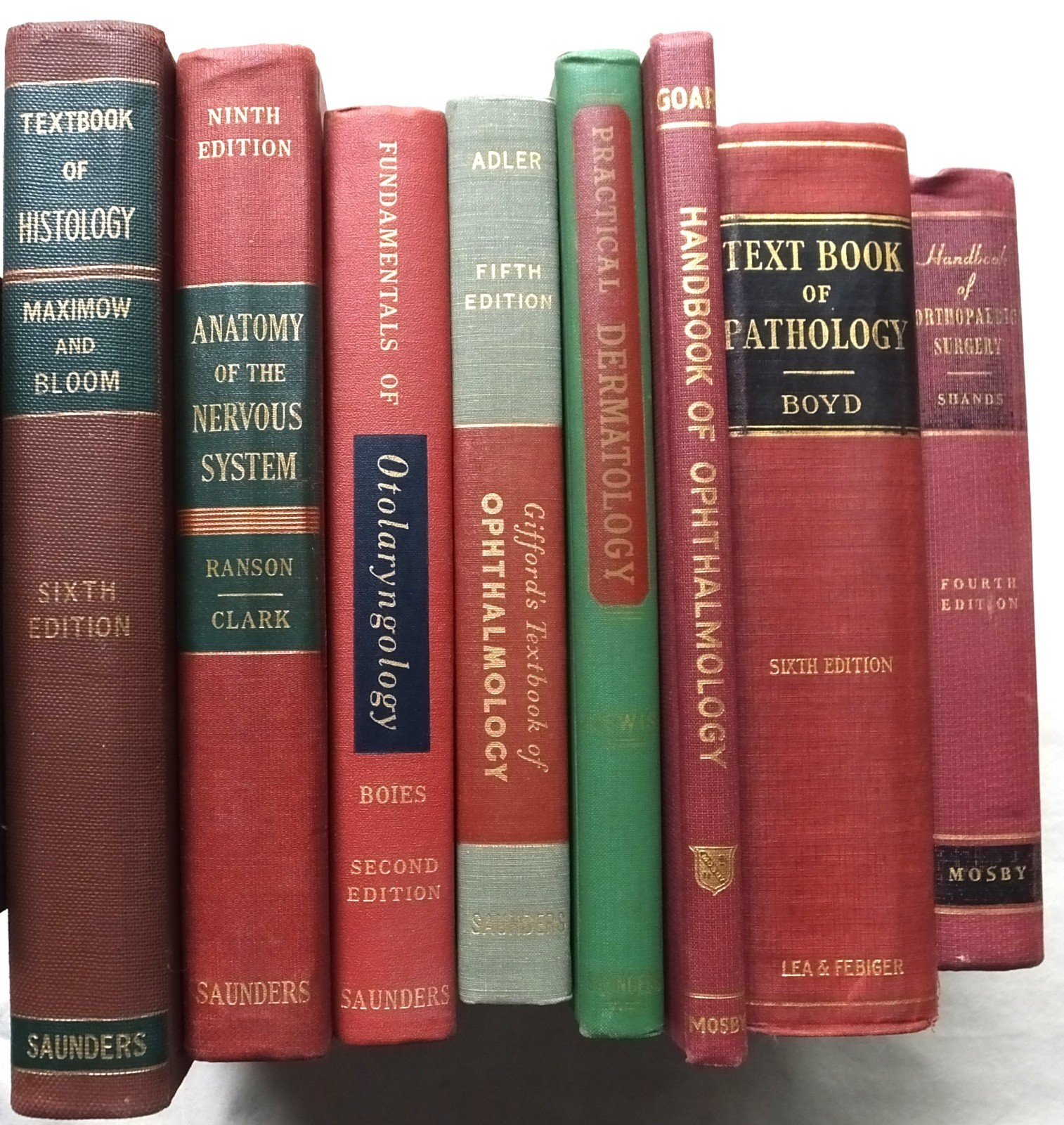 used 1950’s HARD COVER MEDICAL BOOK COLLECTION (8) FROM A DOCTOR’S OFFICE