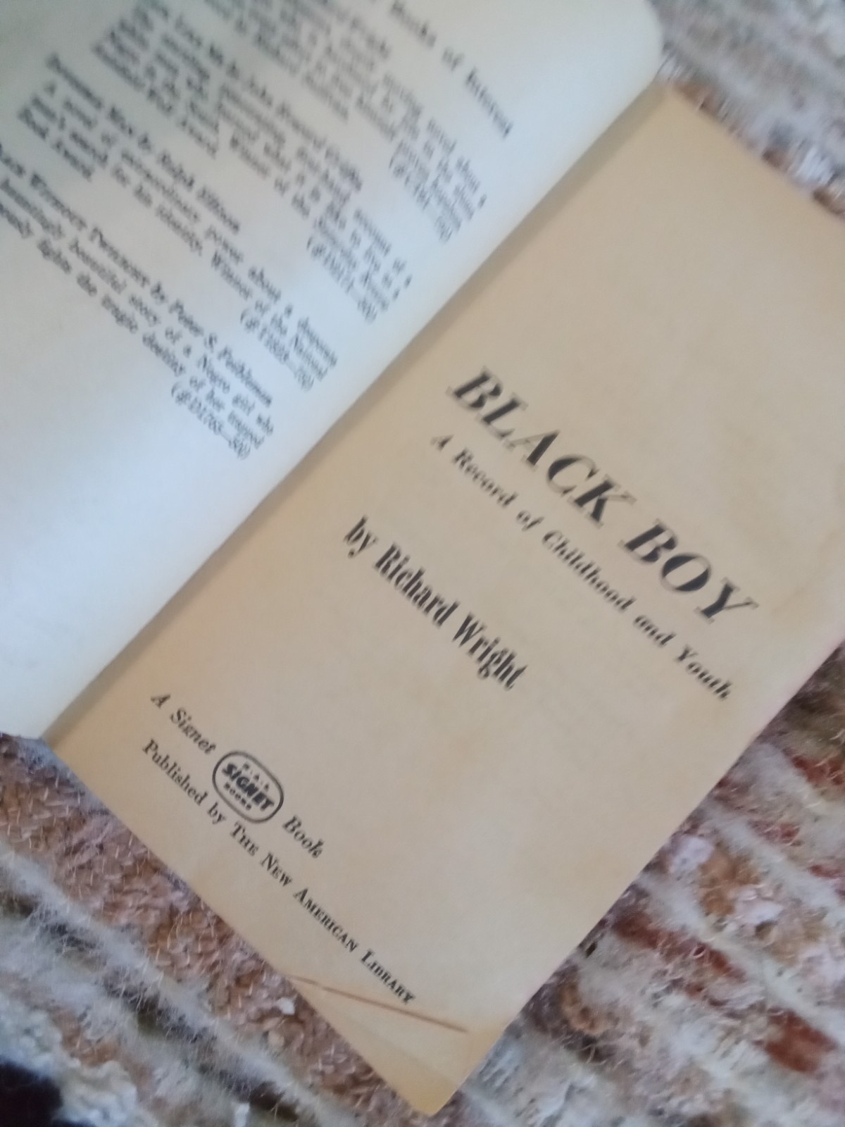 BLACK BOY by Richard Wright (2nd Signet Books Printing ,PB, 1963)