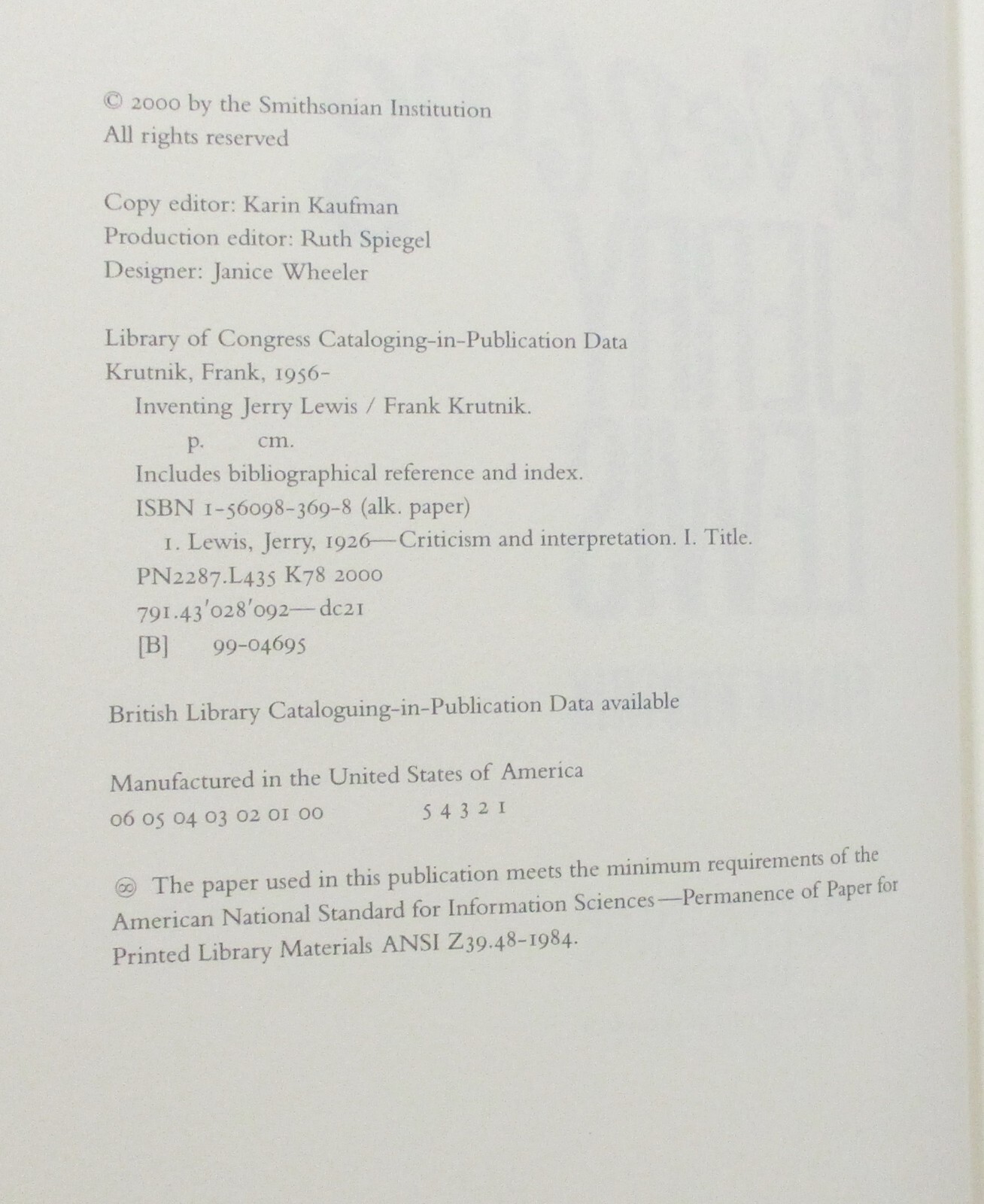«Inventing Jerry Lewis» Hardcover Book (2000) Frank Krutnik – First Edition