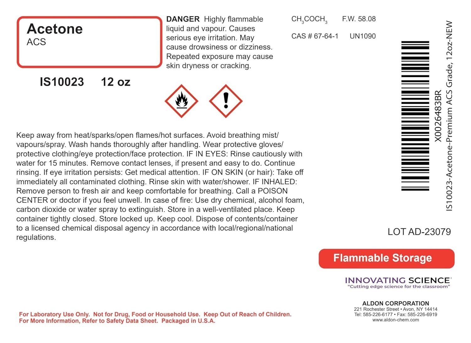 Aldon Innovating Science Anhydrous Acetone, 12 Oz., ACS Grade – 100% Acetone