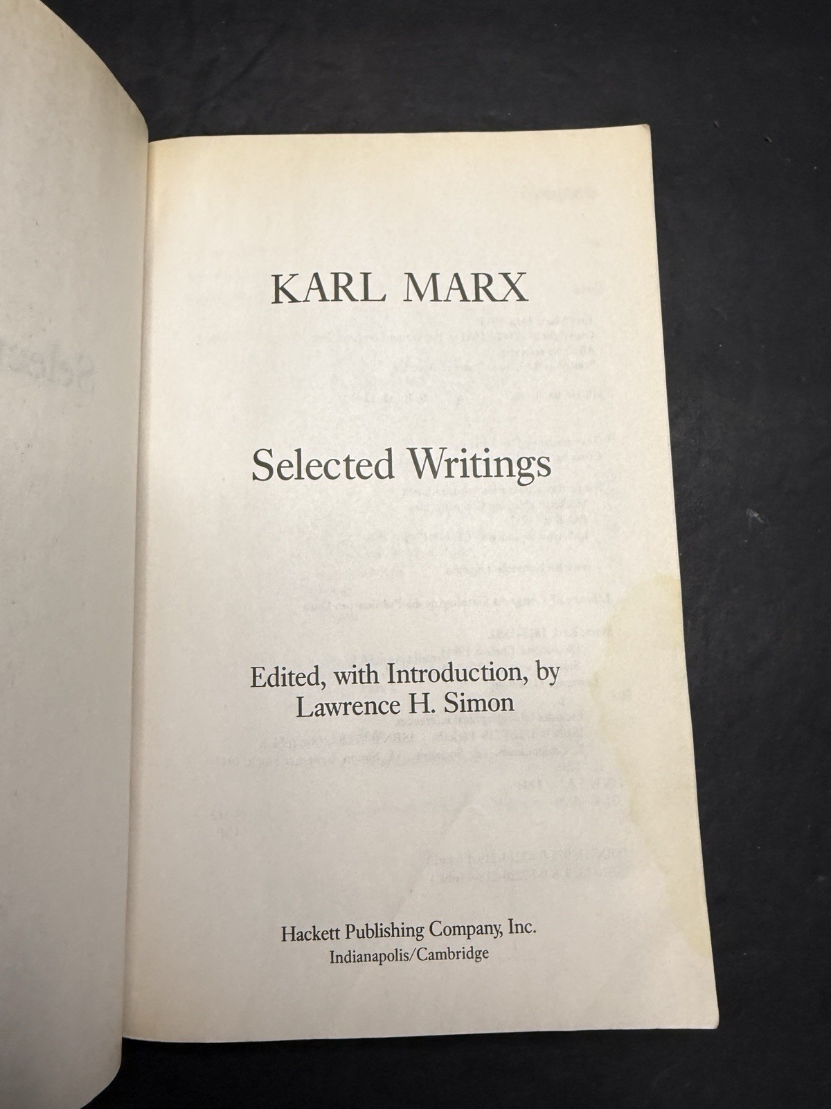 Marx: Selected Writings (Hackett – Paperback, by Marx Karl; Simon – Acceptable