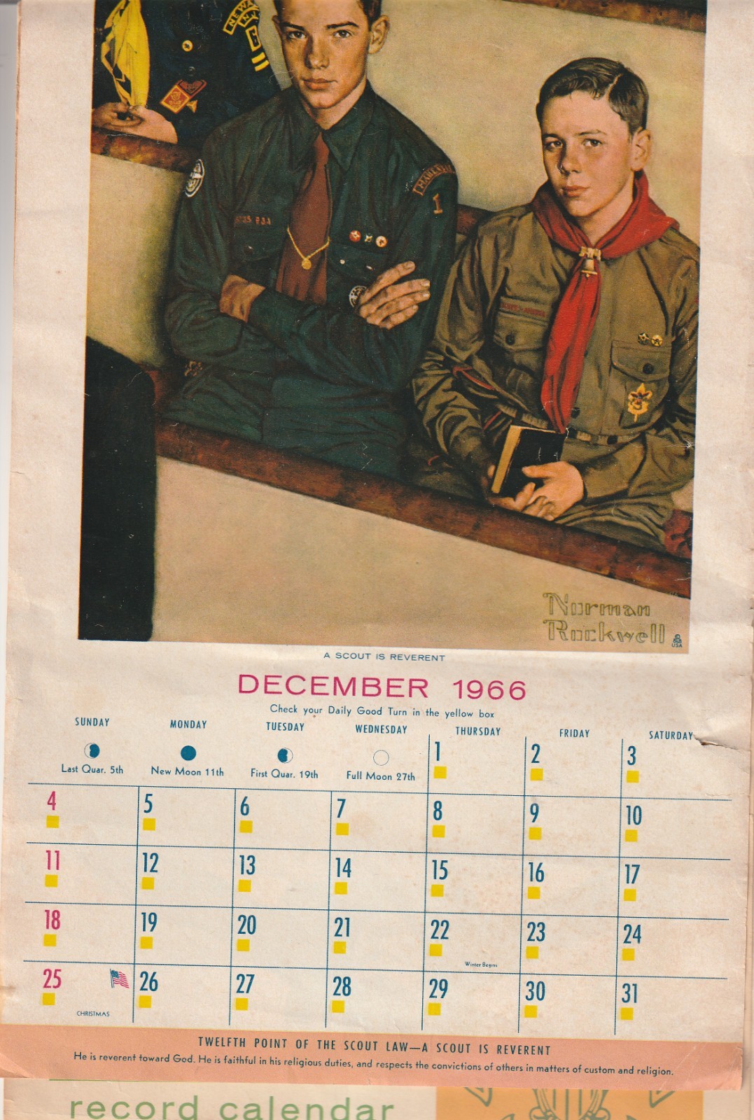 Boy Scouts of America Calendar 1966 T726