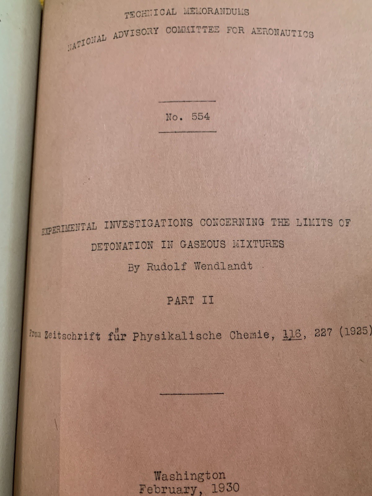 NACA Technical Memorandums Nos. 549-556 from 1920s, Published 1930