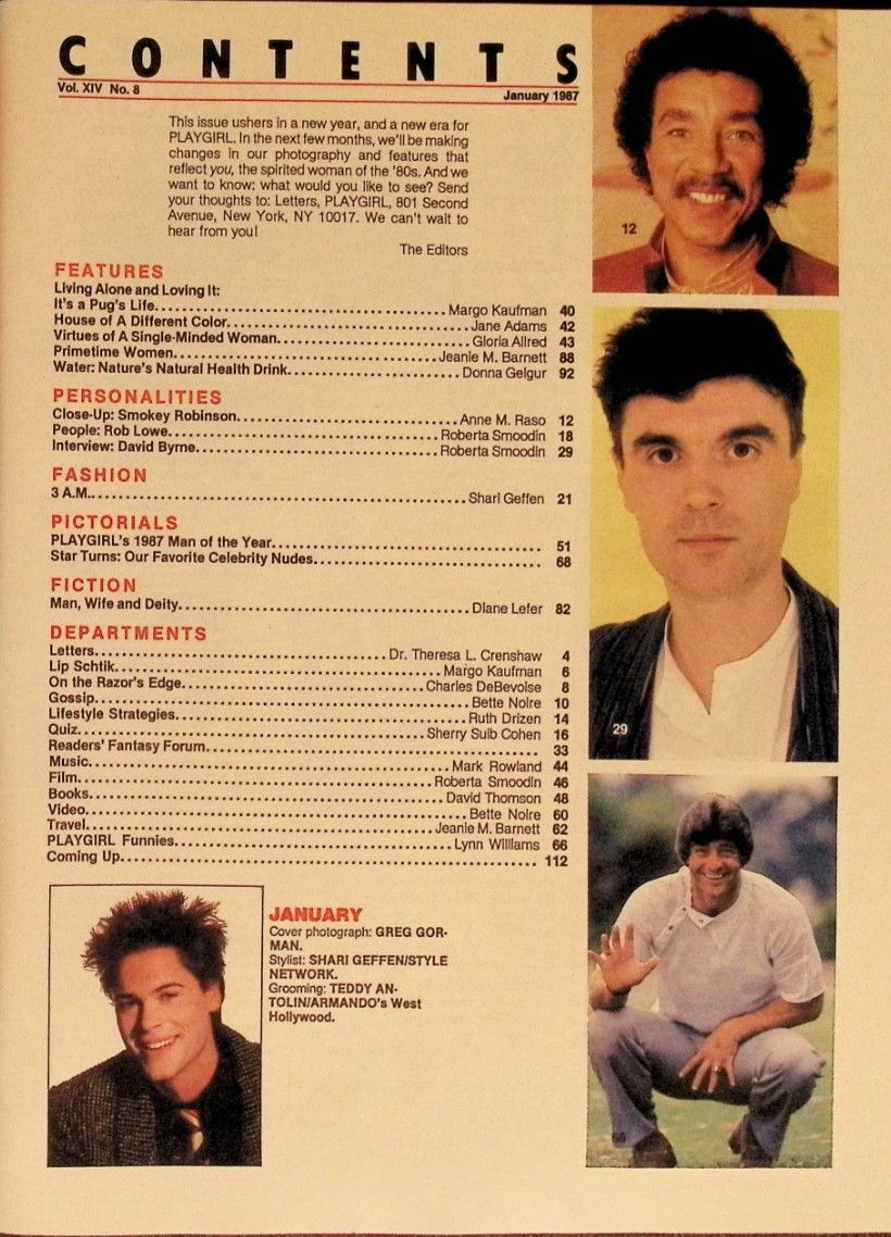 Jan 1987 Playgirl Rob Lowe David Byrne Talking Heads Man Year Gay Interest