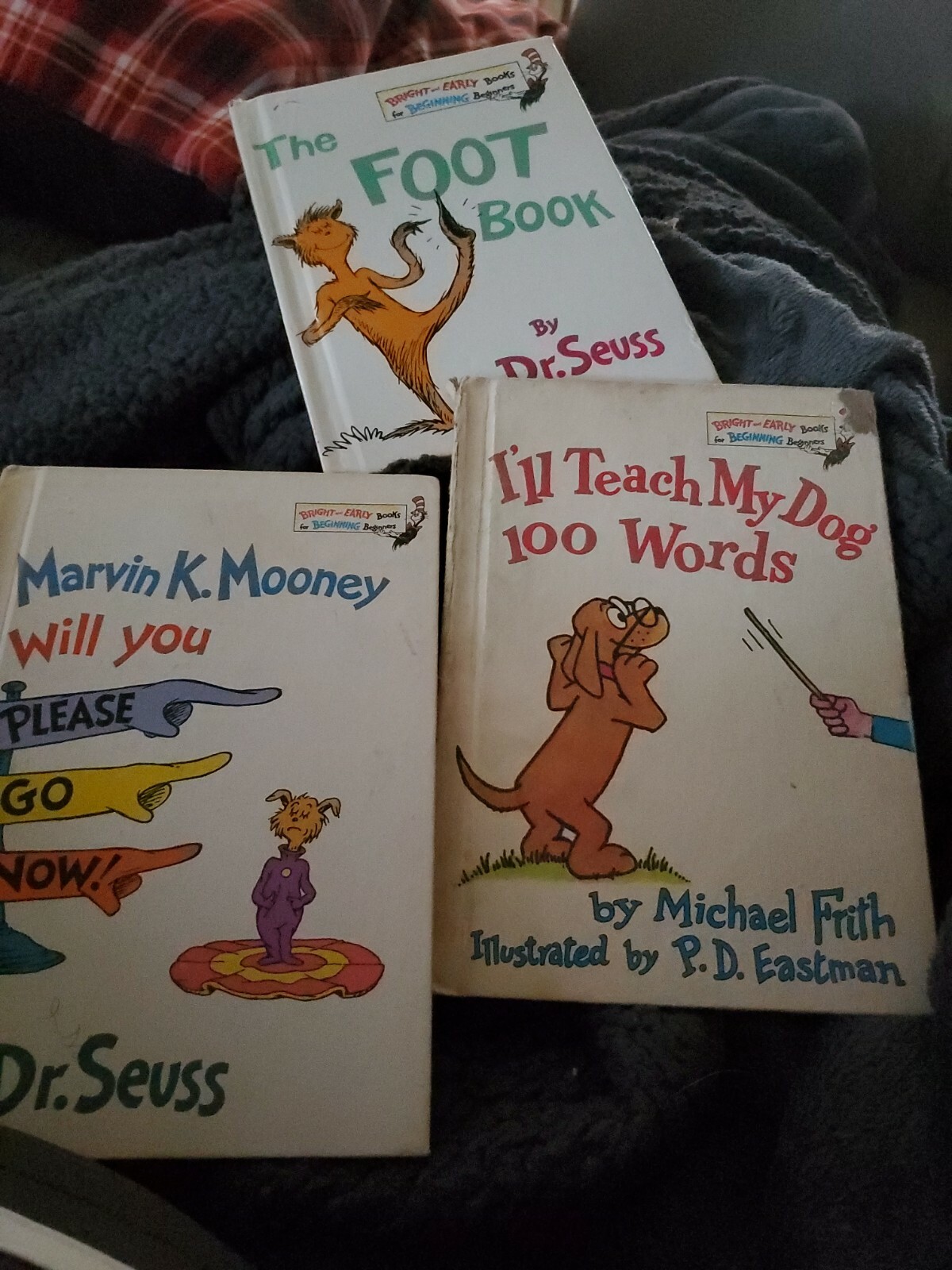 3 Dr. Seuss Books The Foot Book, I’ll Teach My Dog 100 Words, Marvin Mooney will