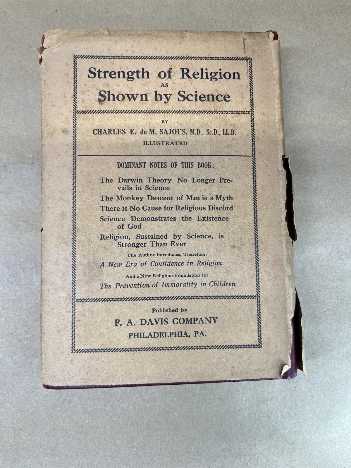 Vintage 1926 STRENGTH OF RELIGION AS SHOWN BY SCIENCE Book Charles E. deM Sajous