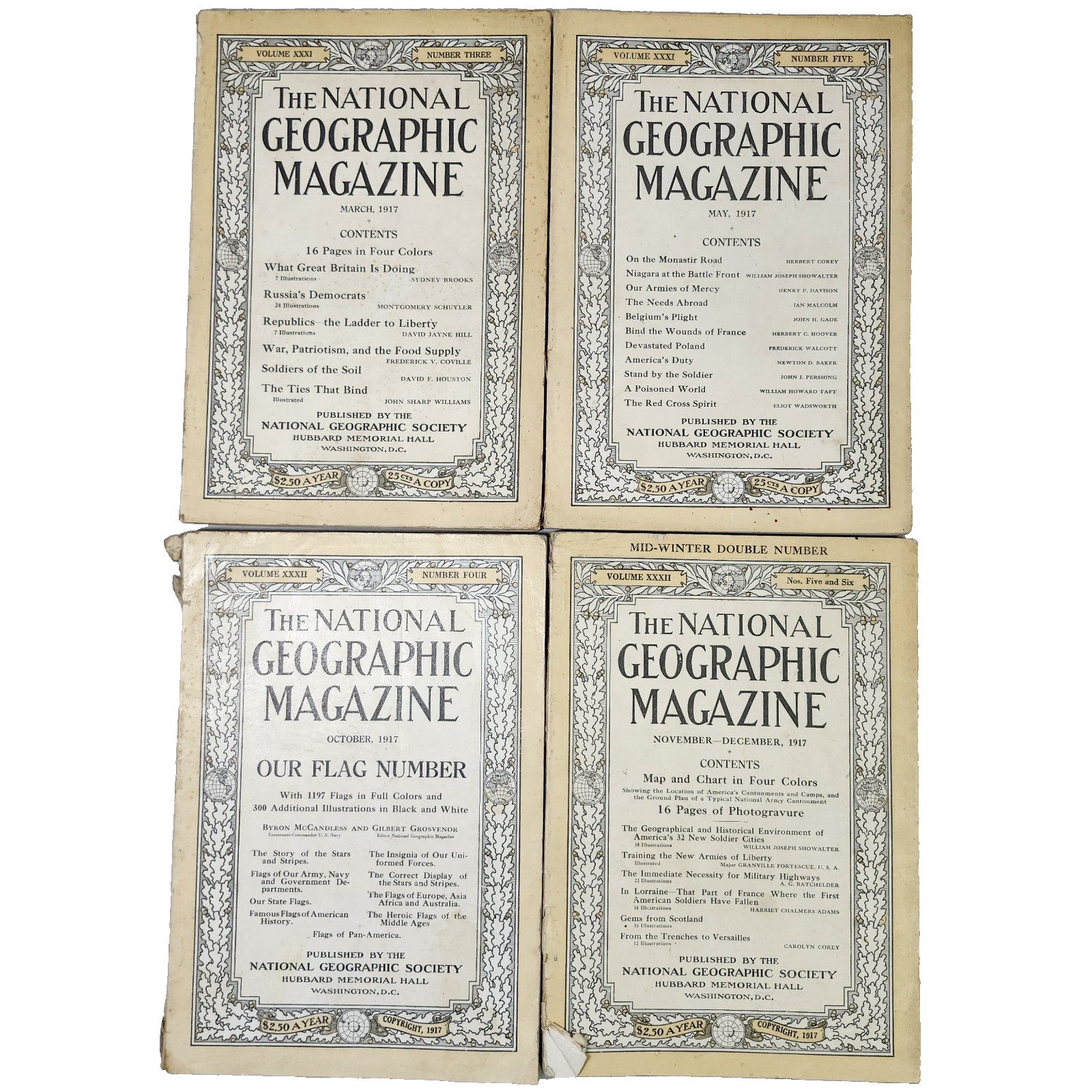Lot of 4 Antique National Geographic Magazines 1917 March May October Nov/Dec