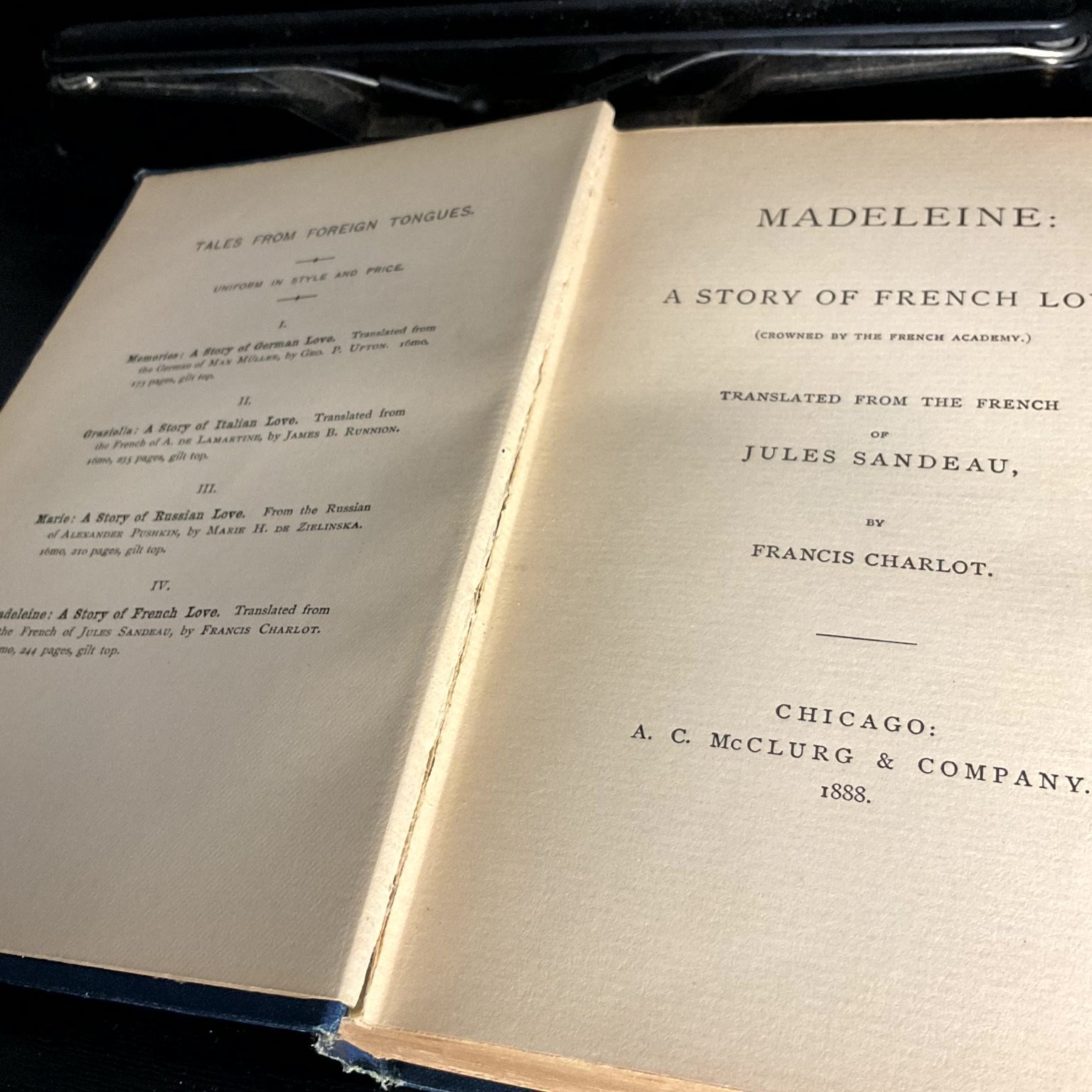 Madeleine Jules Sandeau Tales from Foreign Tongues 1888 French Love