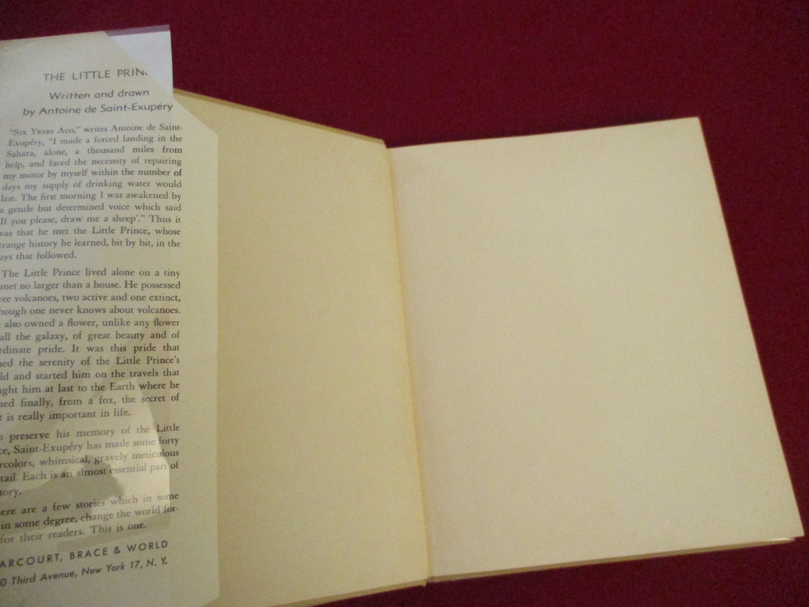 The Little Prince ~ Antoine De Saint-Exupery (1943) Early Harcourt Brace & World