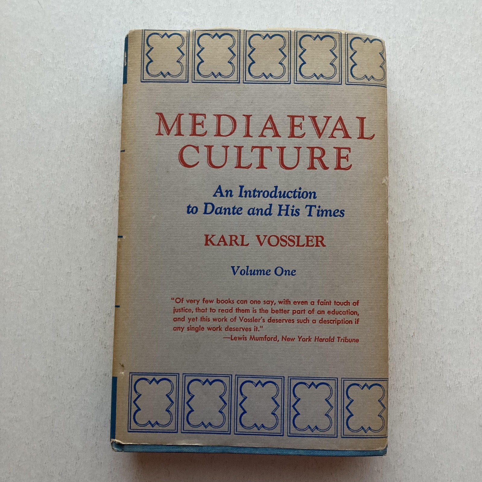 Vintage 1966 Mediaeval Culture Karl Vossler Vol 1 HC DJ Ungar Dante Middle Ages