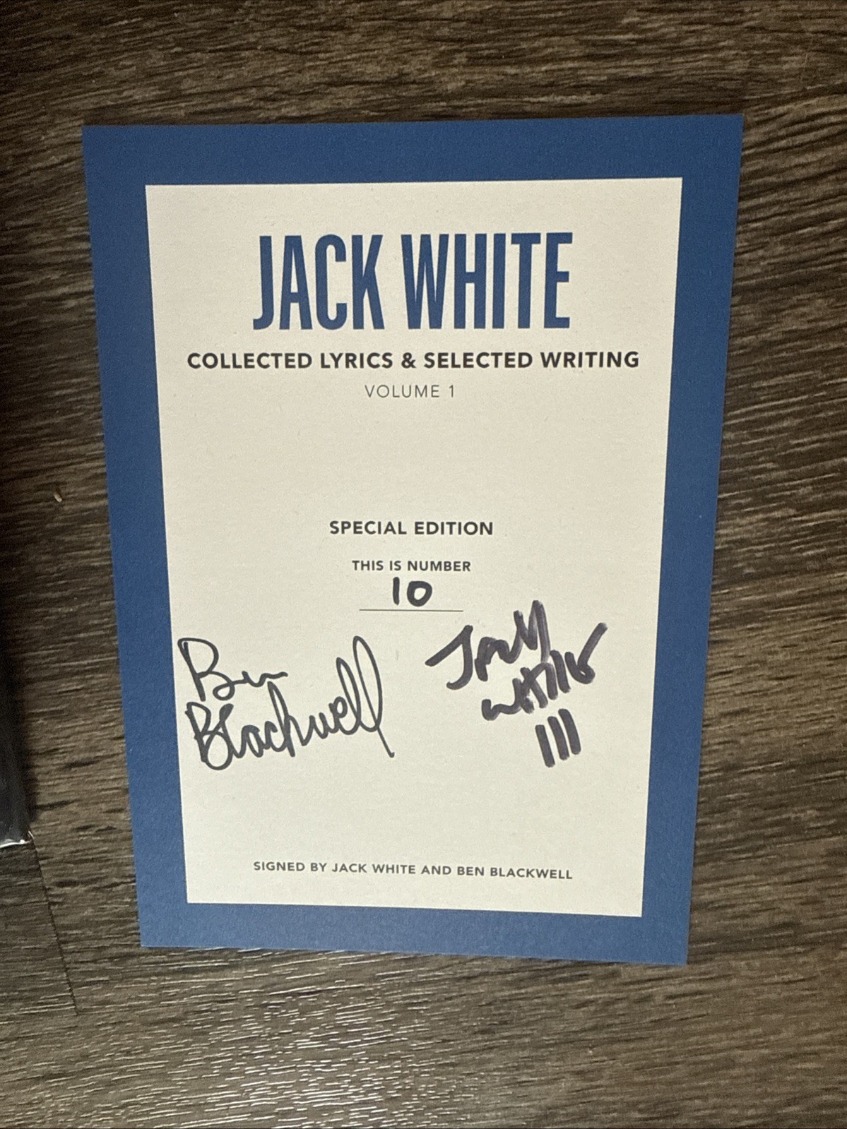 Jack White SIGNED BOOK Collected Lyrics & Selected Volume 1 # 10 LOW #